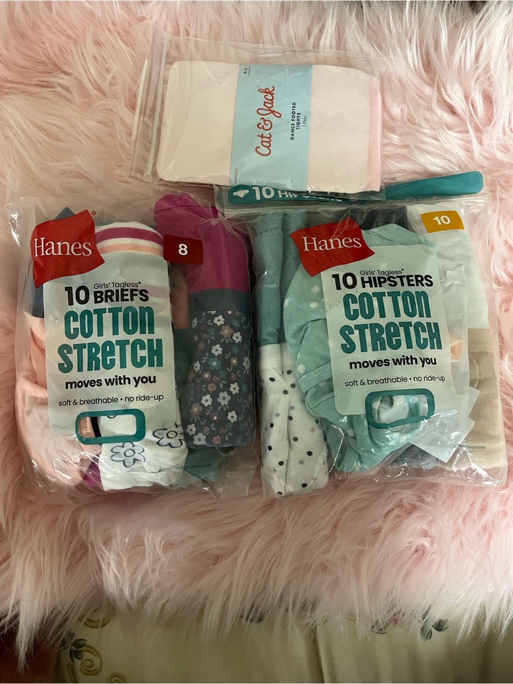 10 Hanes briefs cotton, 10 Hanes girls hipsters cotton and 1 pair of Cat &Jack